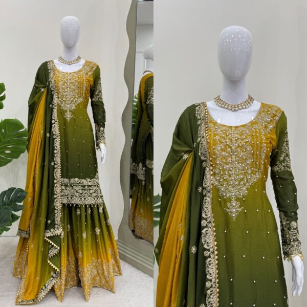 Luxury Embroidered Sharara Suit with Dupatta – Elegant Ethnic Wear for Women