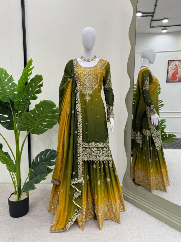 Luxury Embroidered Sharara Suit with Dupatta – Elegant Ethnic Wear for Women