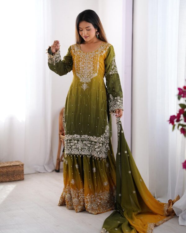 Luxury Embroidered Sharara Suit with Dupatta – Elegant Ethnic Wear for Women