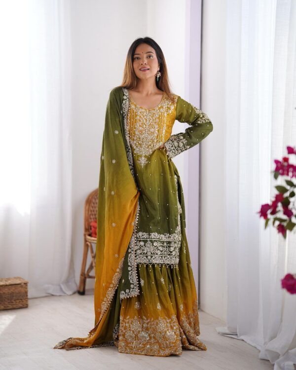 Luxury Embroidered Sharara Suit with Dupatta – Elegant Ethnic Wear for Women